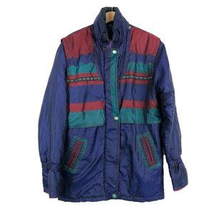 Apres Sport Vintage Blue Green Puffer Full Zip Nylon Jacket 16 Fits Women M